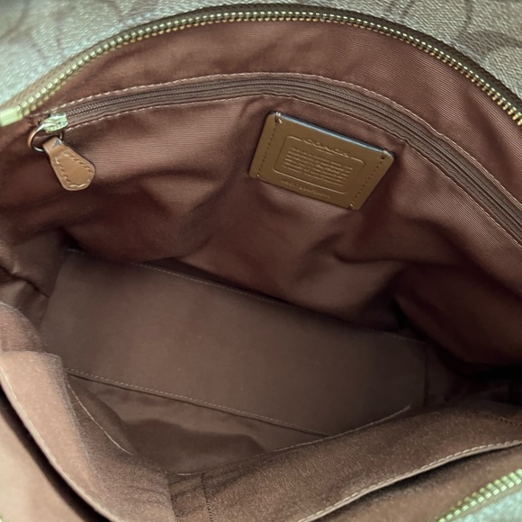 Coach Signature PVC Zip Top Tote - Khaki & Saddle - Picture 5 of 10